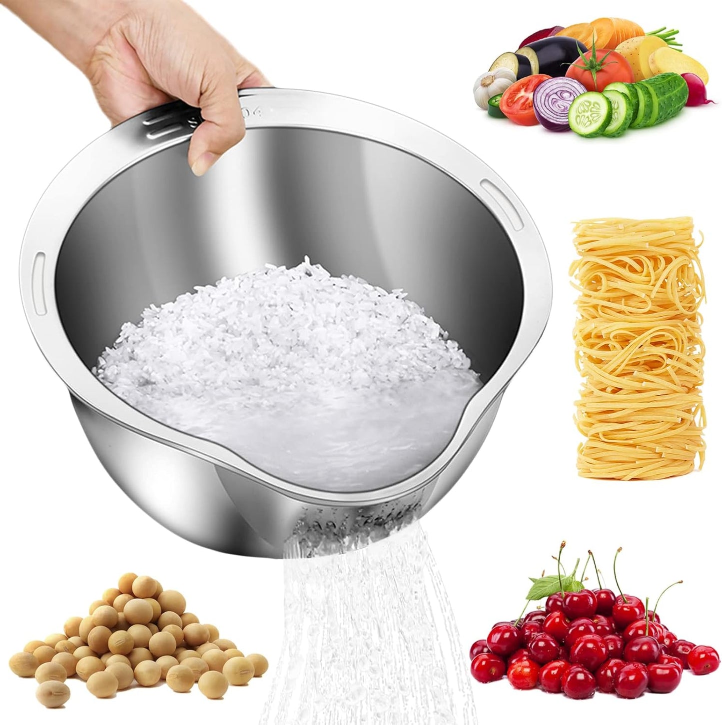 Stainless Steel Rice & Food Strainer Bowl